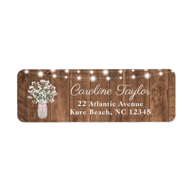 Rustic Mason Jar Blume & Lights Baby Girl Dusche (Vorne)