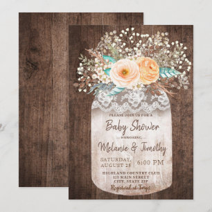 Rustic Mason Jar Boho Baby Shower Invitations