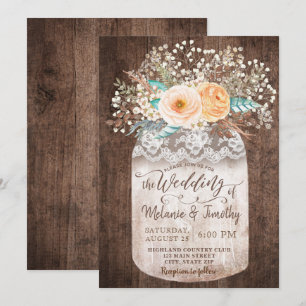 Rustic Mason Jar Boho Wood Wedding Einladungen