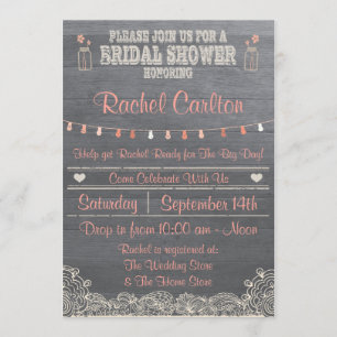 Rustic Mason Jar Bridal Dusche Einladung Koralle