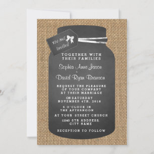 Rustic Mason Jar Burlap Einladungen für Hochzeiten