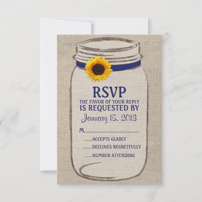 Rustic Mason Jar & Burlap- und Sunflower-RSVP-Kart RSVP Karte (Vorderseite)