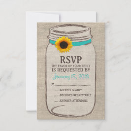 Rustic Mason Jar & Burlap- und Sunflower-RSVP-Kart RSVP Karte
