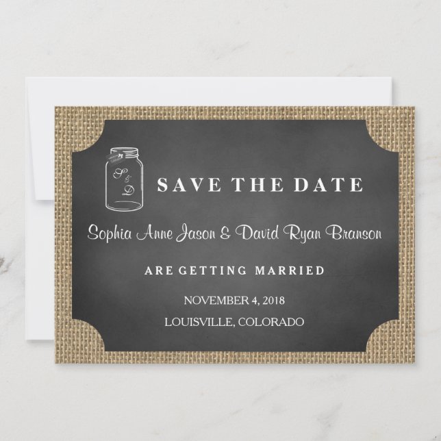 Rustic Mason Jar Burlap Wedding SPAREN DAS DATUM Save The Date (Vorderseite)