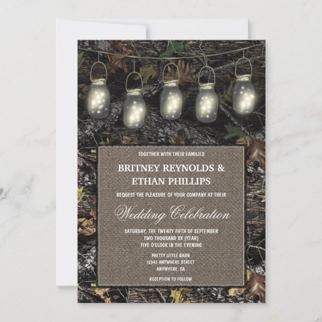 Rustic Mason Jar Chasse Camo Mariage Invitations (Devant)