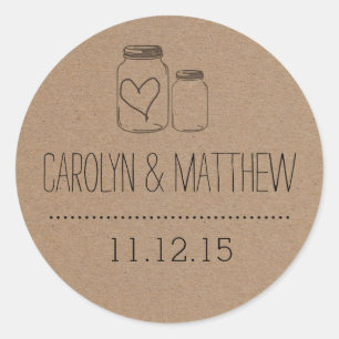Rustic Mason Jar  Coeur Mariage Faveur Sticker