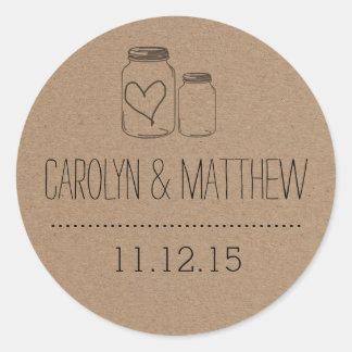 Rustic Mason Jar| Coeur Mariage Faveur Sticker