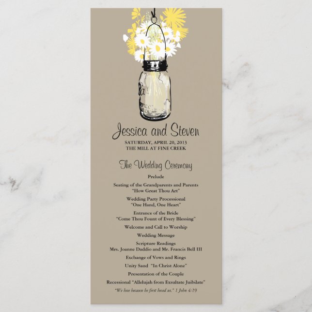 Rustic Mason Jar Daisies Programme Fleur sauvage (Devant)