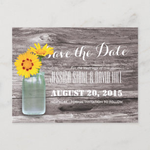 Rustic Mason Jar & Daisy Wood Save the Date Ankündigungspostkarte