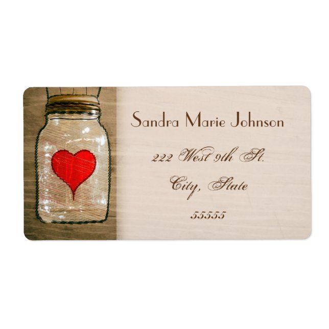 Rustic Mason Jar et Coeurs Mariages Étiquettes de  (Devant)