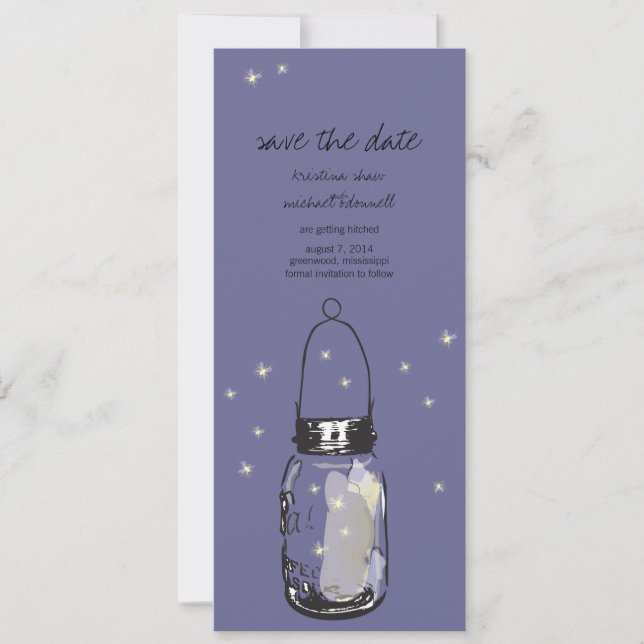 Rustic Mason Jar & Fireflies Save the Date (Vorderseite)