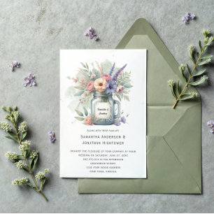 Rustic Mason Jar Floral Bouquet Wedding   Einladung