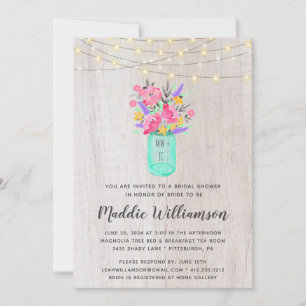 Rustic Mason Jar Floral Lights Brautparty Invi Einladung