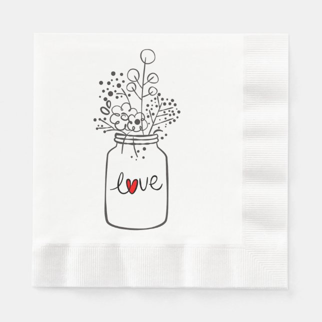 Rustic Mason Jar Floral Wedding Party Blume Liebe Serviette (Vorderseite)