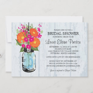 Rustic Mason Jar Gerber Daisies Brautparty Einladung