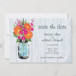 Rustic Mason Jar Gerber Daisies Save the Date