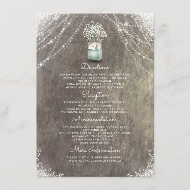 Rustic Mason Jar Gipskraut Hochzeiten Details Begleitkarte (Vorderseite)
