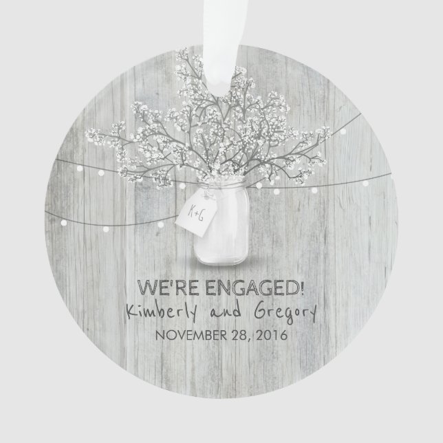 Rustic Mason Jar Gipskraut String Lights Wood Ornament (Vorderseite)