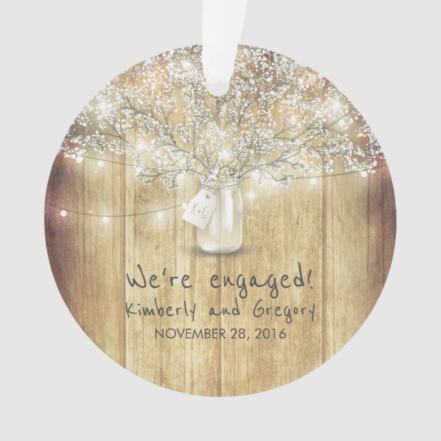 Rustic Mason Jar Gipskraut String Lights Wood Ornament (Vorderseite)