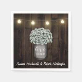 Rustic Mason Jar + Gipskraut Wedding Napkins Serviette