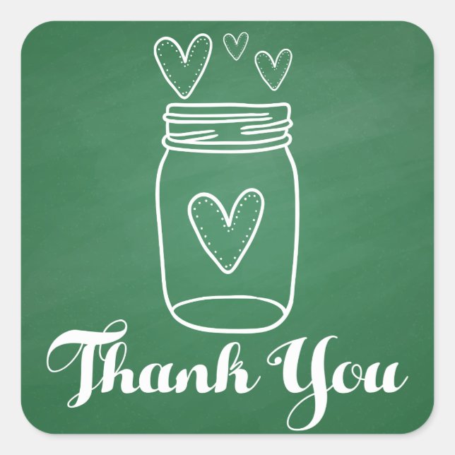 Rustic Mason Jar Green Danke Chalkboard Quadratischer Aufkleber (Vorderseite)