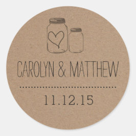 Rustic Mason Jar| Heart Gastgeschenk Hochzeit Stic Runder Aufkleber