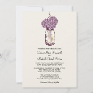Rustic Mason Jar Hydrangeas Wedding Einladung
