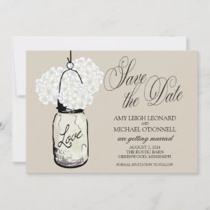 Rustic Mason Jar Hydrangrea Save the Date Einladung