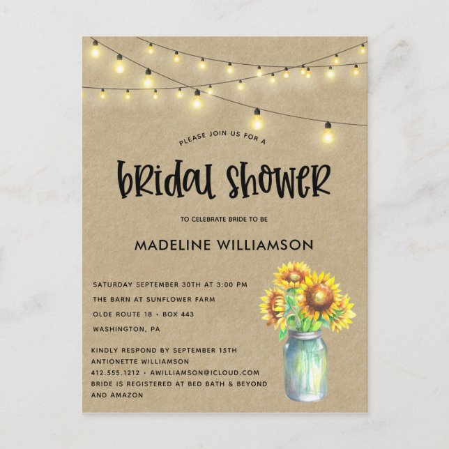 Rustic Mason Jar Kraft Invitation à la douche nupt (Devant)