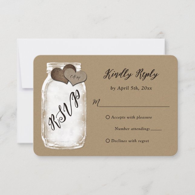 Rustic Mason Jar Kraft Papier Hochzeit RSVP Karte (Vorderseite)