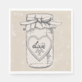 Rustic Mason Jar Liebe Heart Tan Brown Wedding Serviette