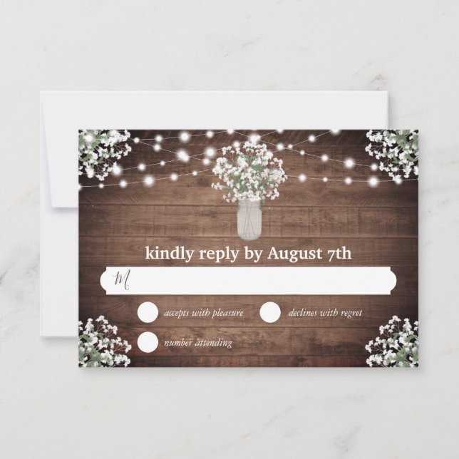Rustic Mason Jar Lights Budget Wedding Carte RSVP (Devant)