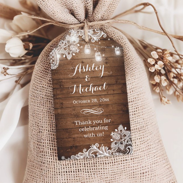 Rustic Mason Jar Lights Lace Wedding Vielen Dank Geschenkanhänger (Von Creator hochgeladen)