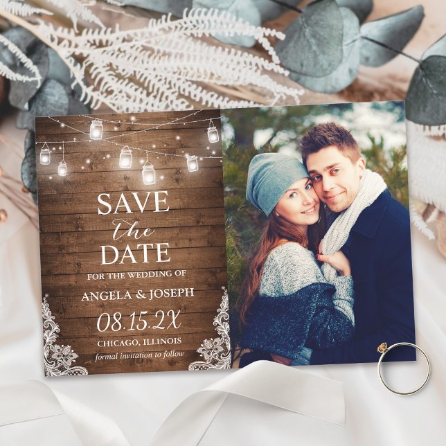 Rustic Mason Jar Lights Save the Date Photo (Von Creator hochgeladen)