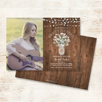 Rustic Mason Jar Lights Sweet 16 Geburtstag Foto Einladung