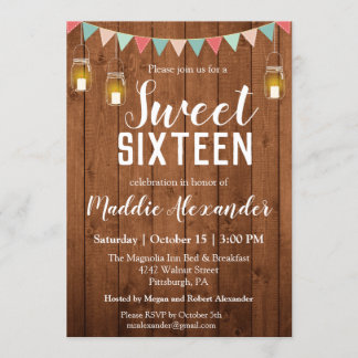 Rustic Mason Jar Lights Sweet 16 Geburtstagsparty Einladung
