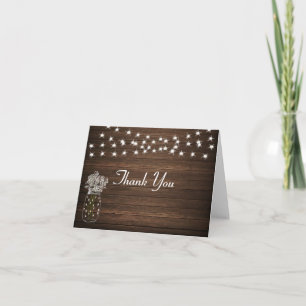 Rustic Mason Jar & Lights Wedding Danke Karte