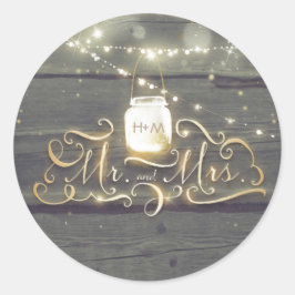 Rustic Mason Jar Lights Wood Barn Wedding Runder Aufkleber