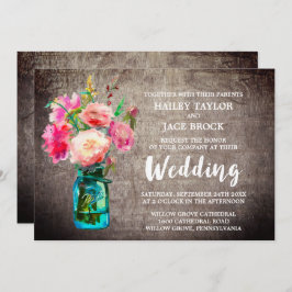 Rustic Mason Jar mit Blume Bouquet Wedding Einladung
