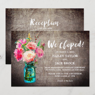 Rustic Mason Jar mit Blume Elopement Empfang Einladung