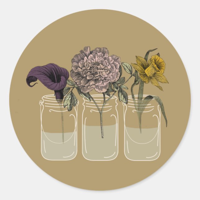 Rustic Mason Jar mit Blume Round Stickers (Vorderseite)