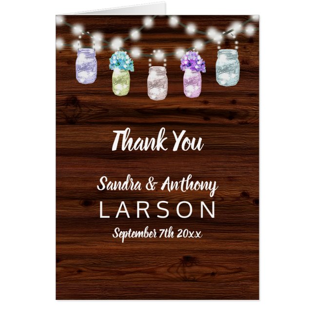 Rustic Mason Jar mit Lichter Hochzeit Vielen Dank (Vorne)