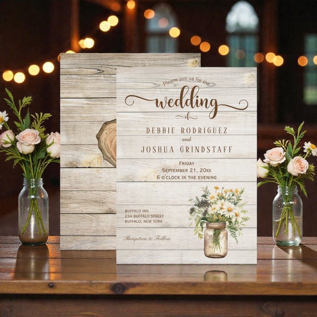 Rustic Mason Jar on Wood Wedding Invitation Einladung (Von Creator hochgeladen)