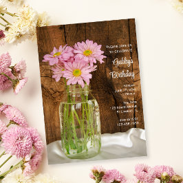 Rustic Mason Jar Pink Daisies Barn Birthday Party Einladung