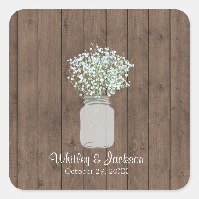 Rustic Mason Jar Quadratischer Aufkleber (Vorderseite)