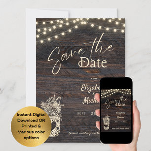 Rustic Mason Jar Save the Date digital und gedruck Einladung