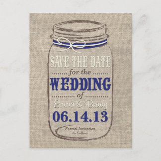 Rustic Mason Jar Save the Date Navy White Ankündigungspostkarte