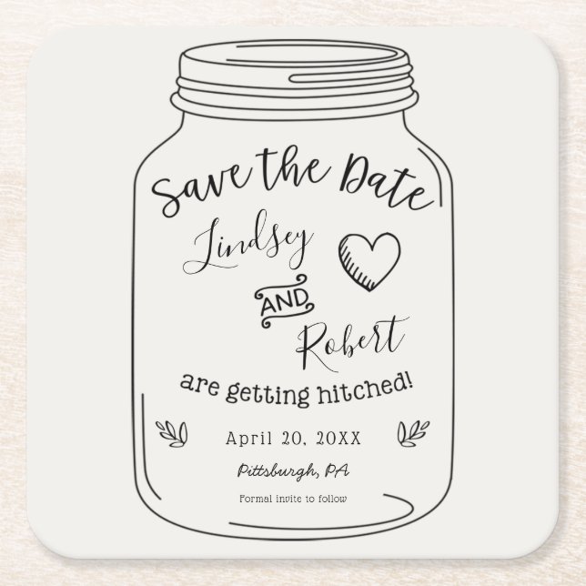 Rustic Mason Jar Save the Date Rechteckiger Pappuntersetzer (Vorderseite)