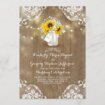 Rustic Mason Jar Sonnenblumen Einladungen für Hoch
