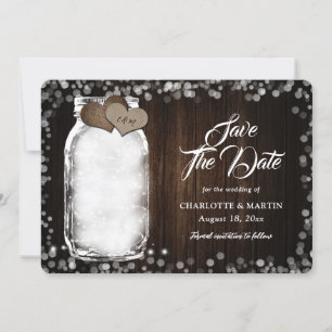 Rustic Mason Jar String Lights Barn Wood Wedding Save The Date